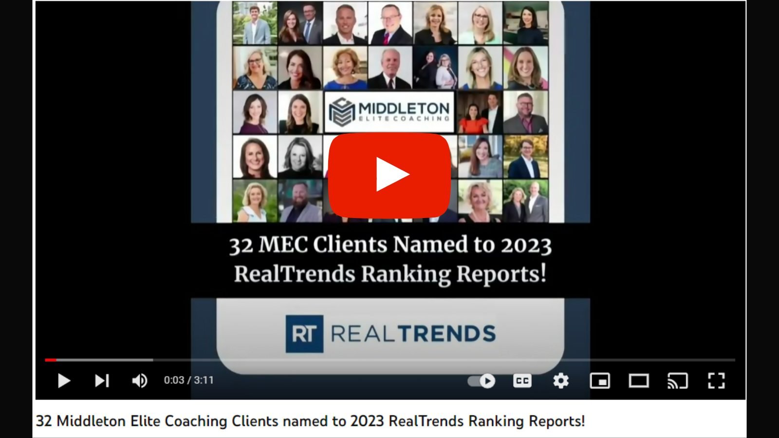 32 MEC Clients Named to RealTrends 2023 - YT 32 Middleton Elite Coaching Clients Named to 2023 RealTrends Rankings reports!